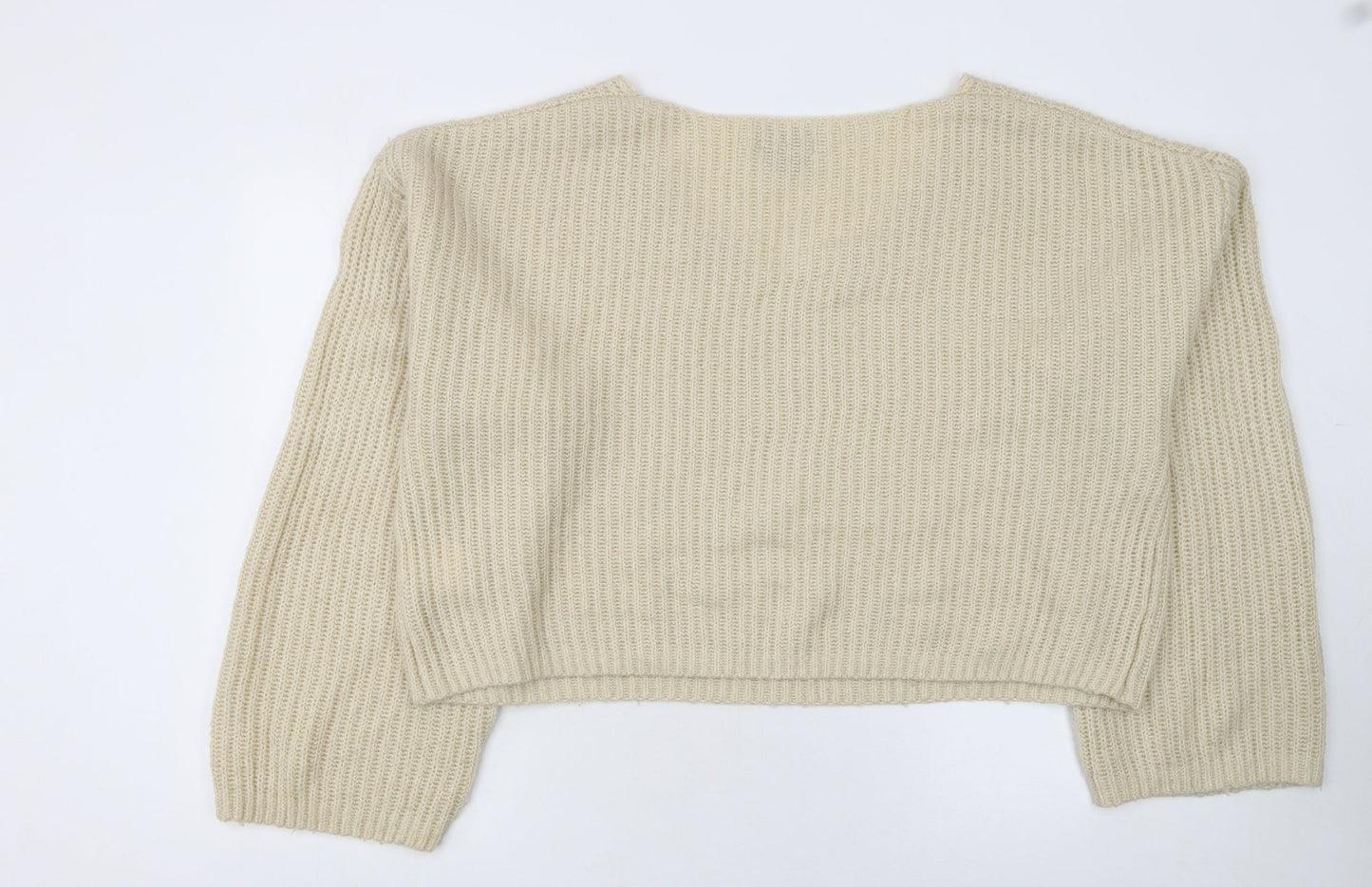 Firetrap Womens Beige V-Neck Chunky Knit Jumper Size 12