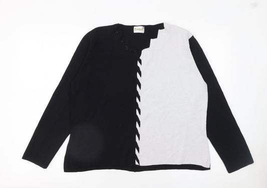 Roman Originals Women Black White Beaded Long Sleeve Pullover Jumper L