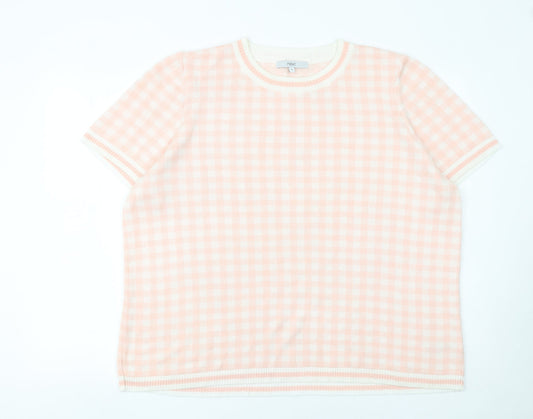 Next Women’s Pink Check Knit Short Sleeve Acrylic Jumper XL