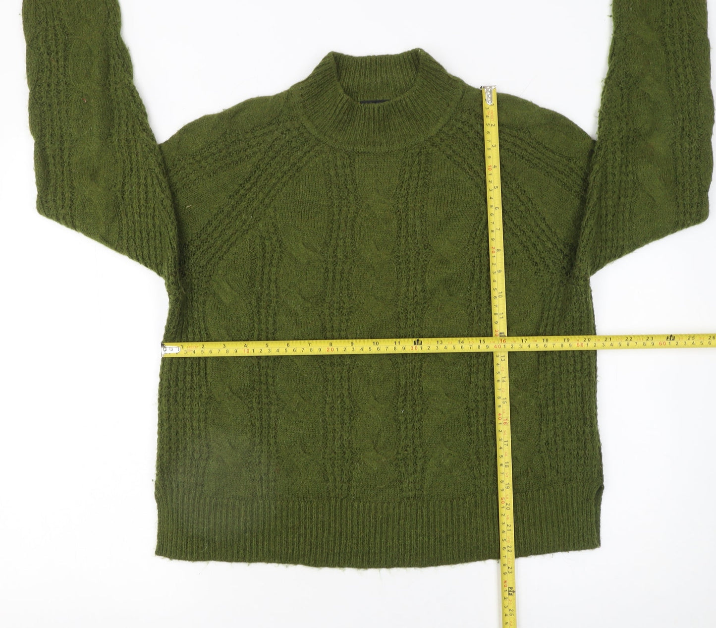 J.Crew Women’s Green Cable-Knit Mock Neck Pullover Jumper Size S