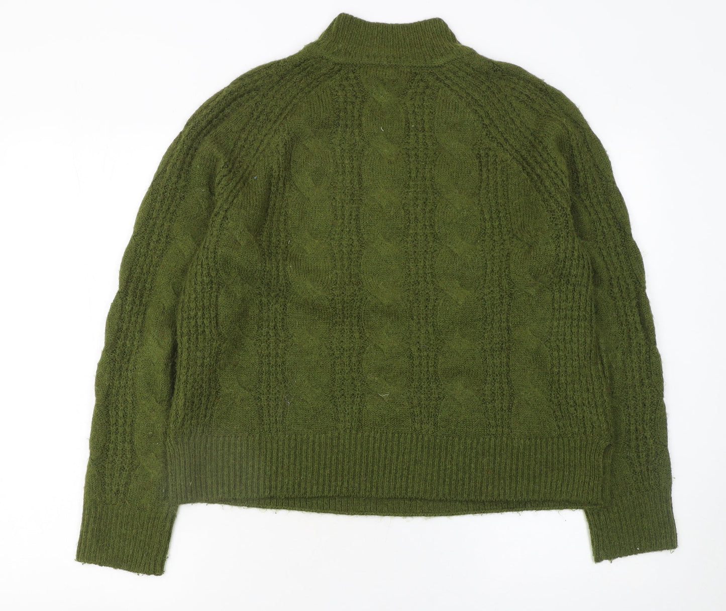 J.Crew Women’s Green Cable-Knit Mock Neck Pullover Jumper Size S