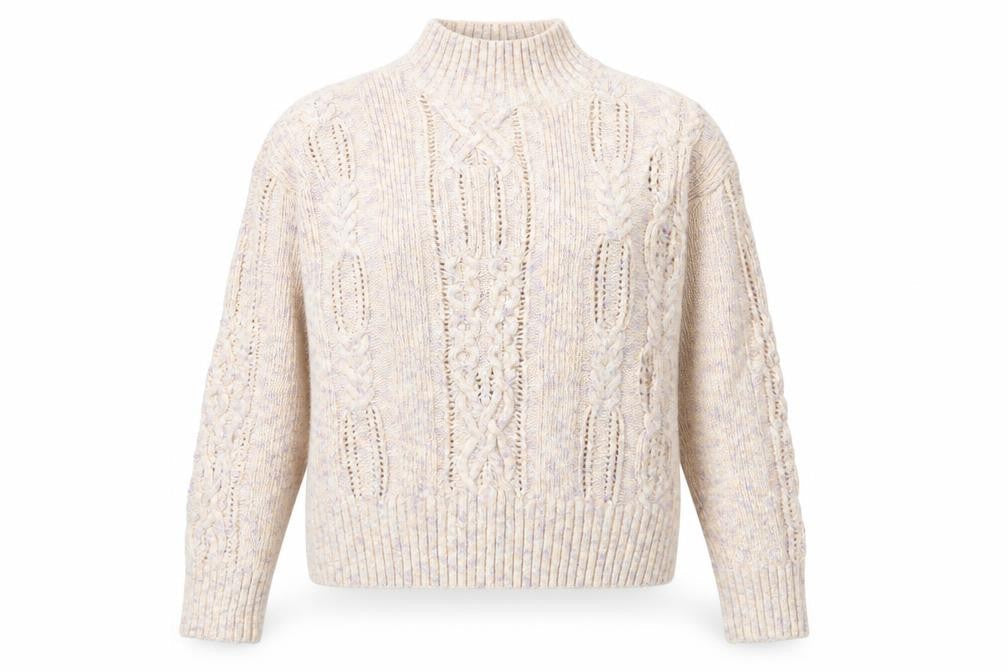 Marks & Spencer Women’s Beige Cotton Mock Neck Cable Knit Jumper Size 14