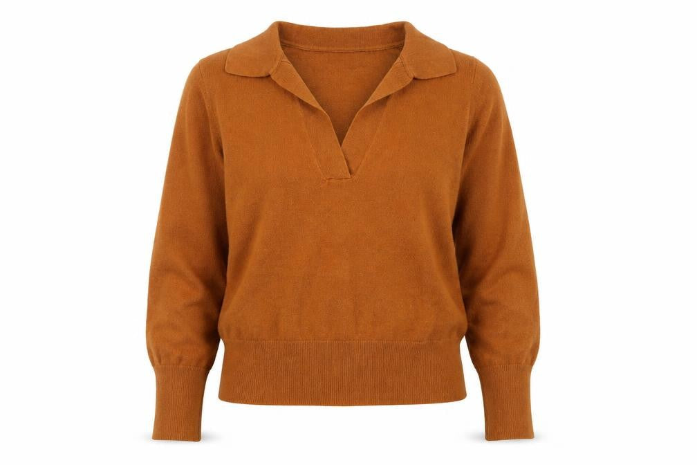 OBJECT Womens Brown Collared Pullover Wool Blend Jumper Size S