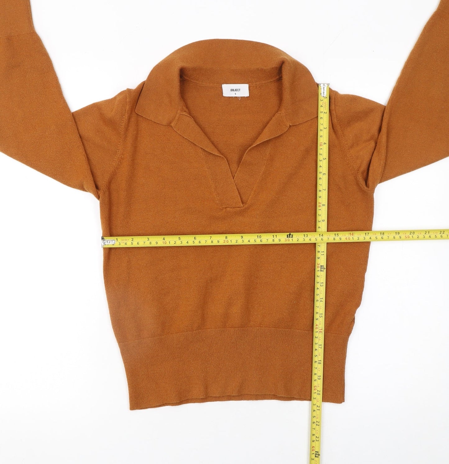 OBJECT Womens Brown Collared Pullover Wool Blend Jumper Size S
