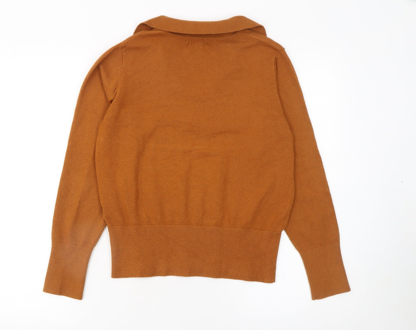 OBJECT Womens Brown Collared Pullover Wool Blend Jumper Size S