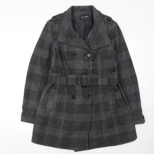 De la Crème Women's Grey Checked Wool Trench Coat Size 12