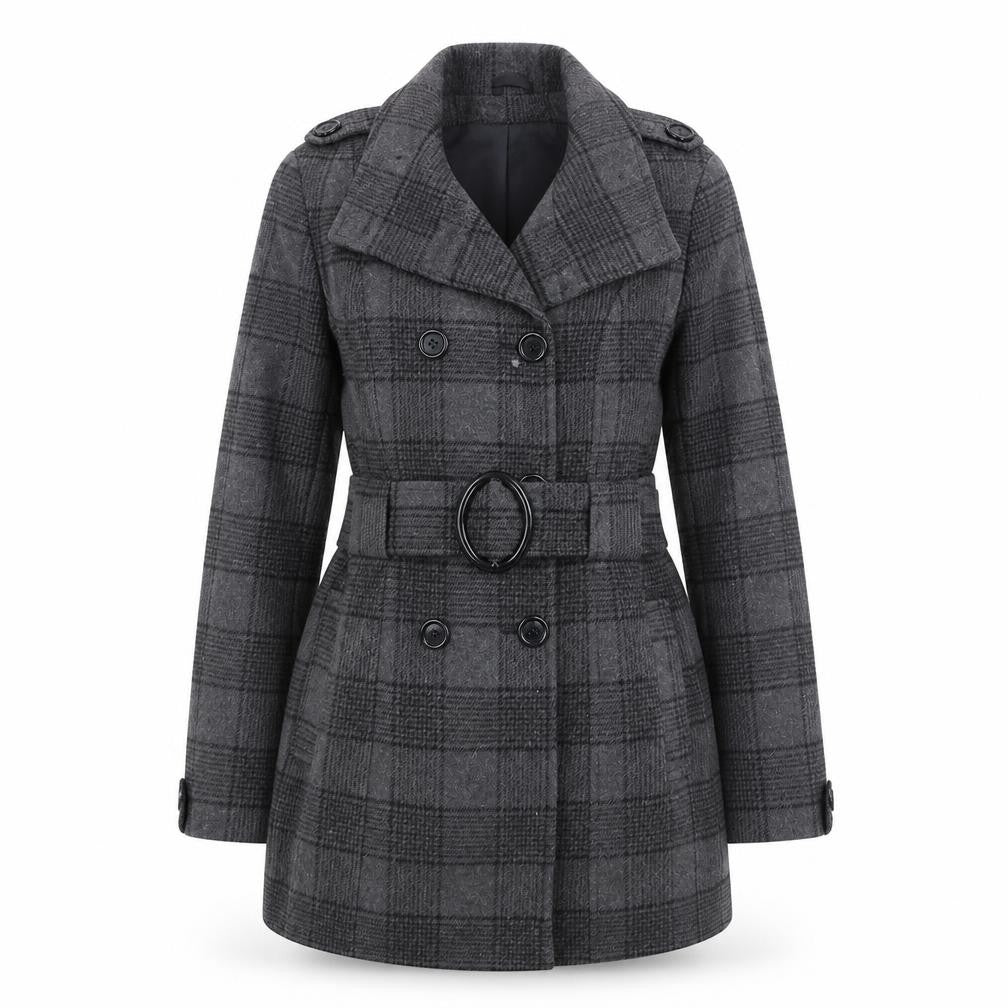 De la Crème Women's Grey Checked Wool Trench Coat Size 12