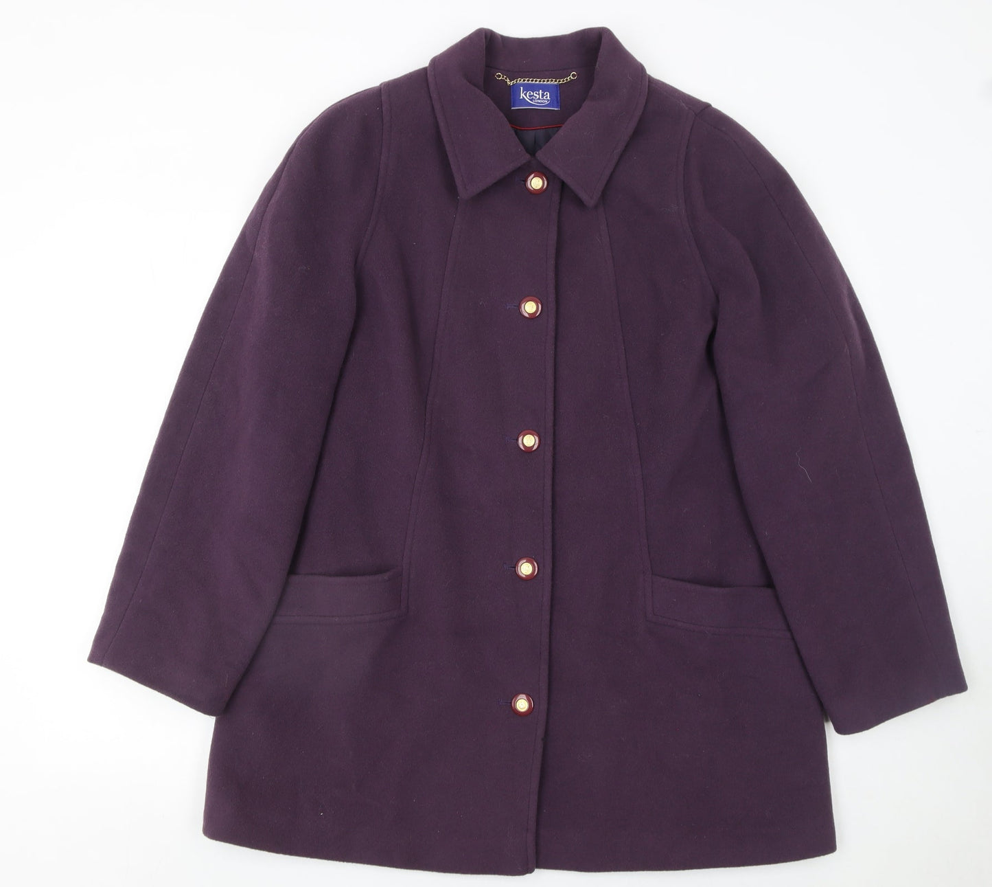 Kesta London Womens Purple Wool Cashmere Mid-Length Coat UK 16