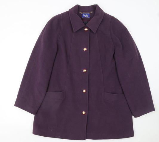 Kesta London Womens Purple Wool Cashmere Mid-Length Coat UK 16