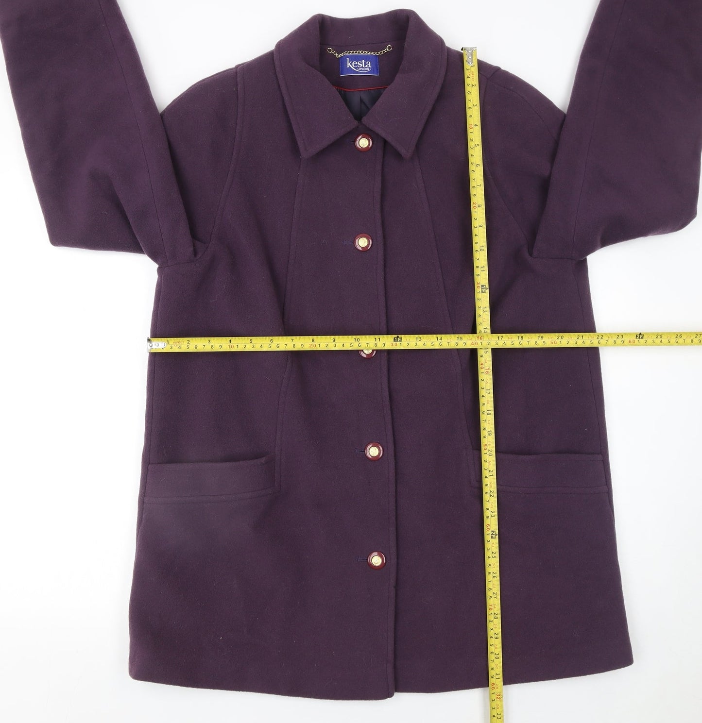 Kesta London Womens Purple Wool Cashmere Mid-Length Coat UK 16