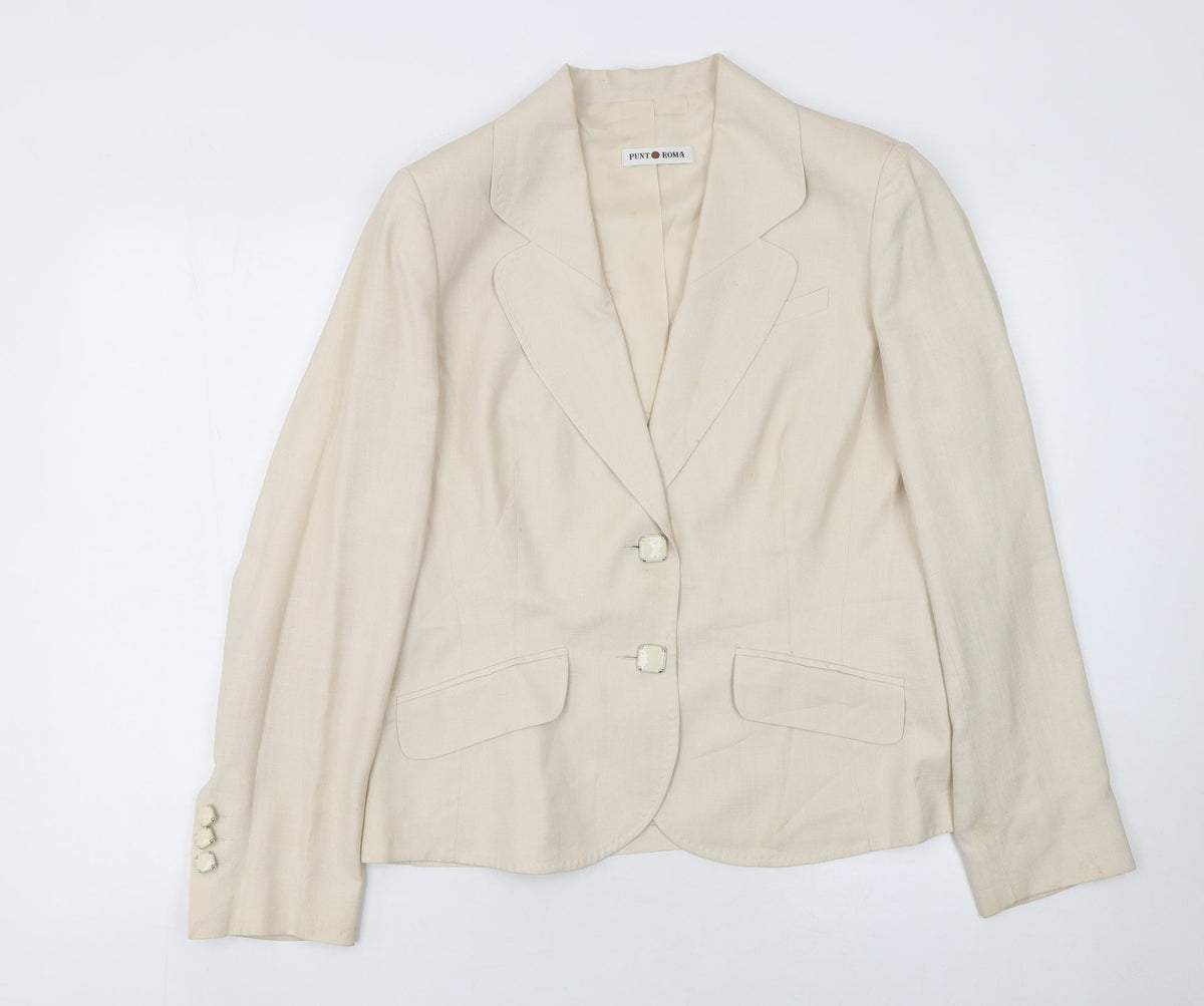 Punto Roma Women Beige Polyester Single Breasted Suit Jacket Size 14