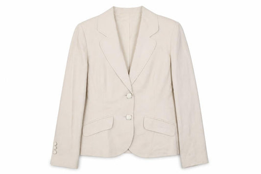 Punto Roma Women Beige Polyester Single Breasted Suit Jacket Size 14