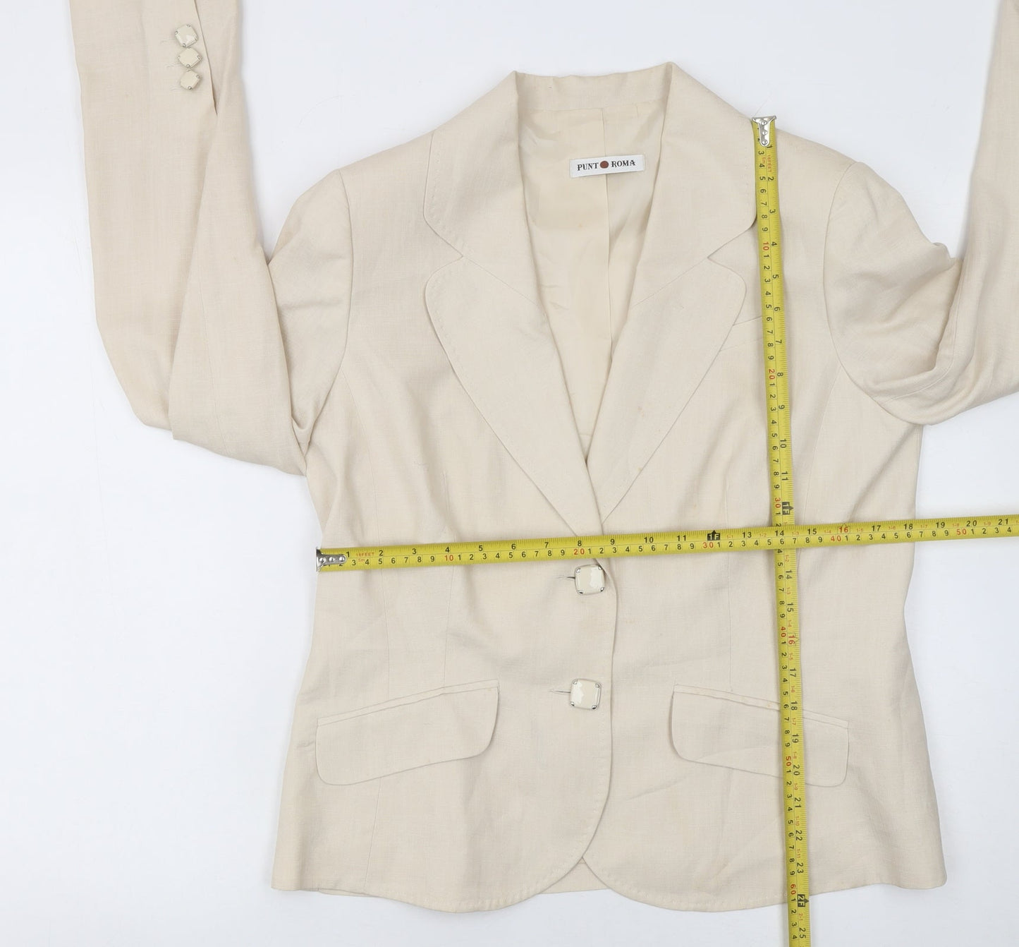 Punto Roma Women Beige Polyester Single Breasted Suit Jacket Size 14