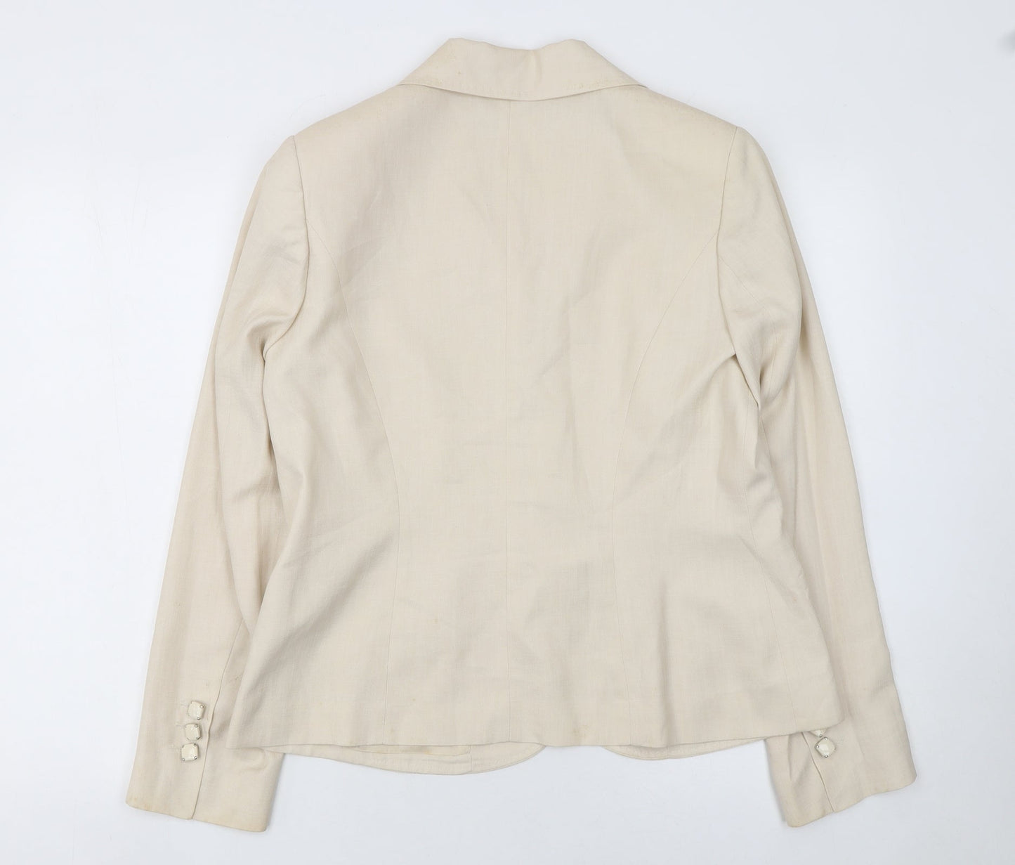 Punto Roma Women Beige Polyester Single Breasted Suit Jacket Size 14