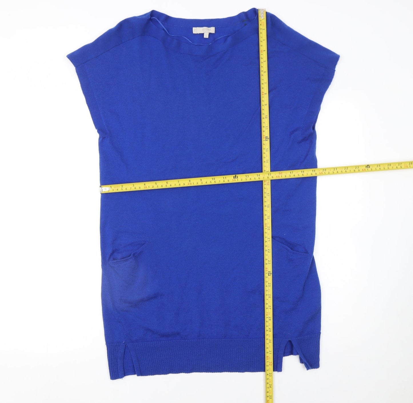 Hobbs Women Blue Wool Knit Shift Dress Size M