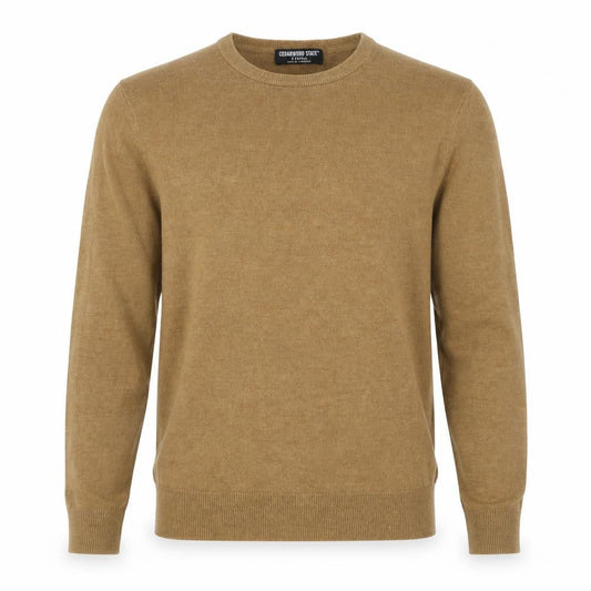 Cedarwood State Men's Beige XS Crew Neck Acrylic Pullover Jumper