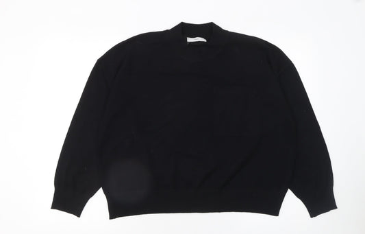 Mango Women Black Mock Neck Cotton Knit Pullover Jumper XL