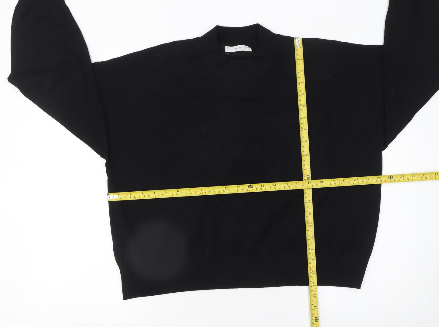 Mango Women Black Mock Neck Cotton Knit Pullover Jumper XL