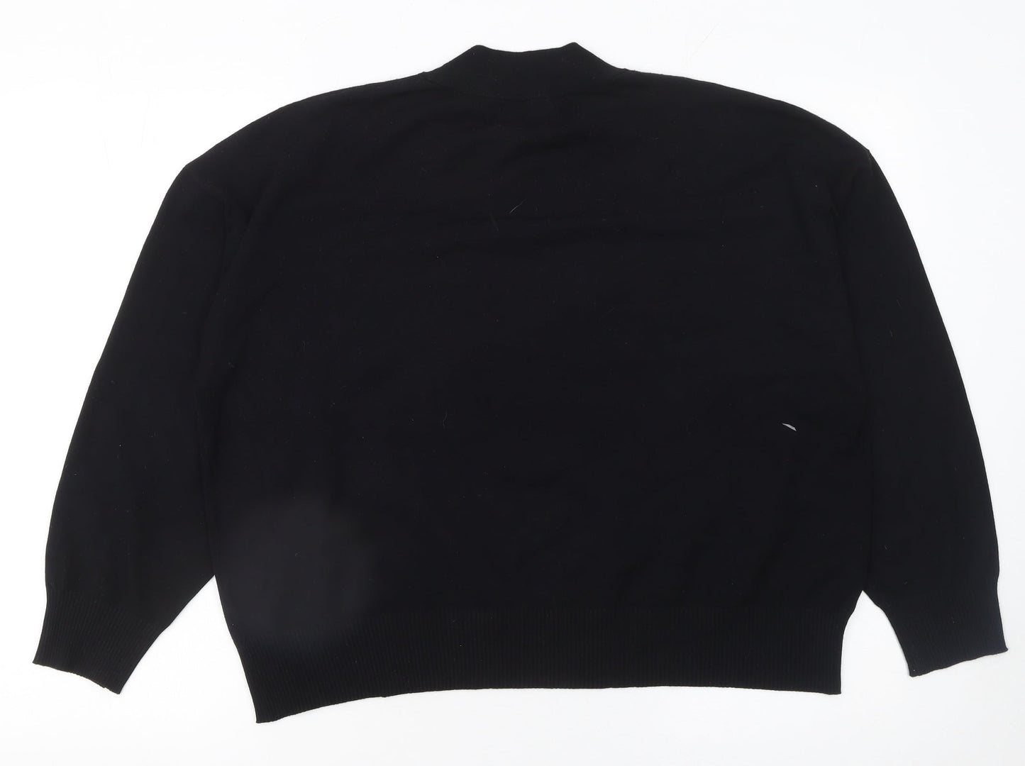 Mango Women Black Mock Neck Cotton Knit Pullover Jumper XL