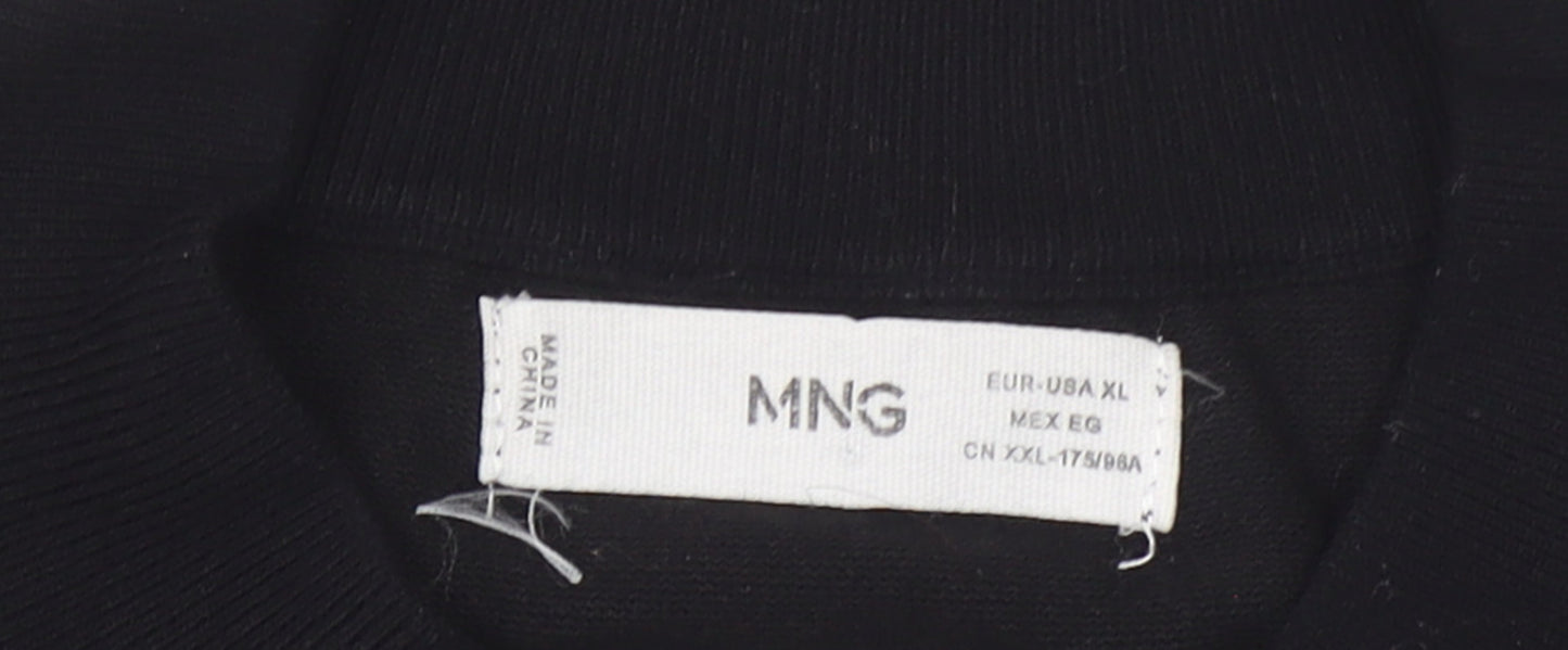 Mango Women Black Mock Neck Cotton Knit Pullover Jumper XL