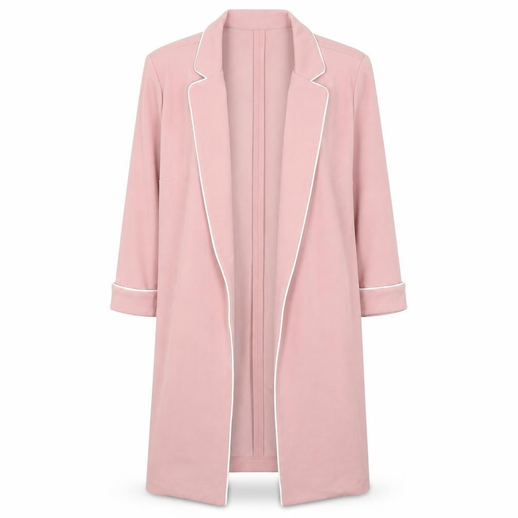HAVE Women Pink Long Open Front Suit Jacket M Polyester Blend