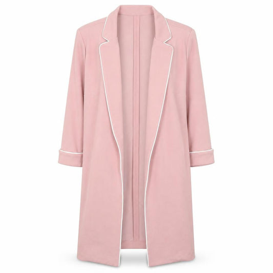 HAVE Women Pink Long Open Front Suit Jacket M Polyester Blend