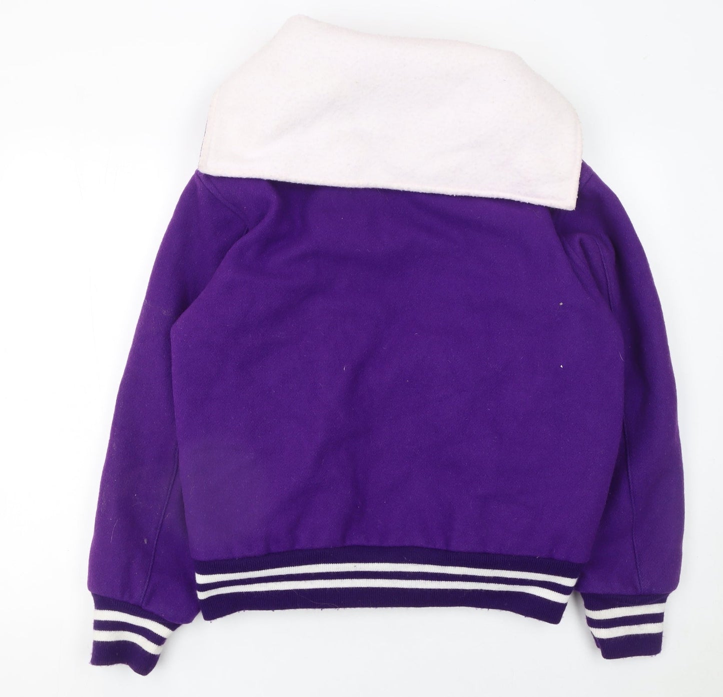 National Spirit Group Womens Purple Wool Varsity Jacket L Hooded Retro