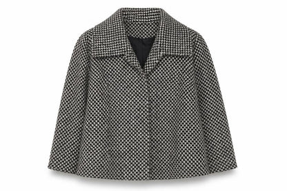 Front view of Evie Women’s Brown Houndstooth Tweed Suit Jacket, size UK 16