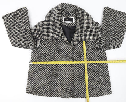 Back view of Evie Women’s Brown Houndstooth Tweed Suit Jacket, size UK 16