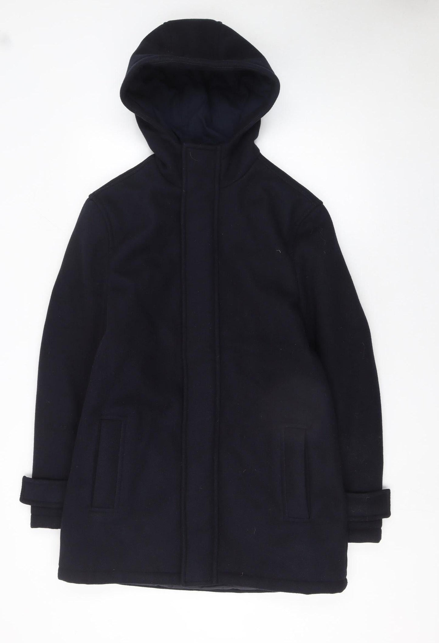 Primark Men's Black XS Hooded Mid-Length Coat Polyester Warm Winter Outerwear