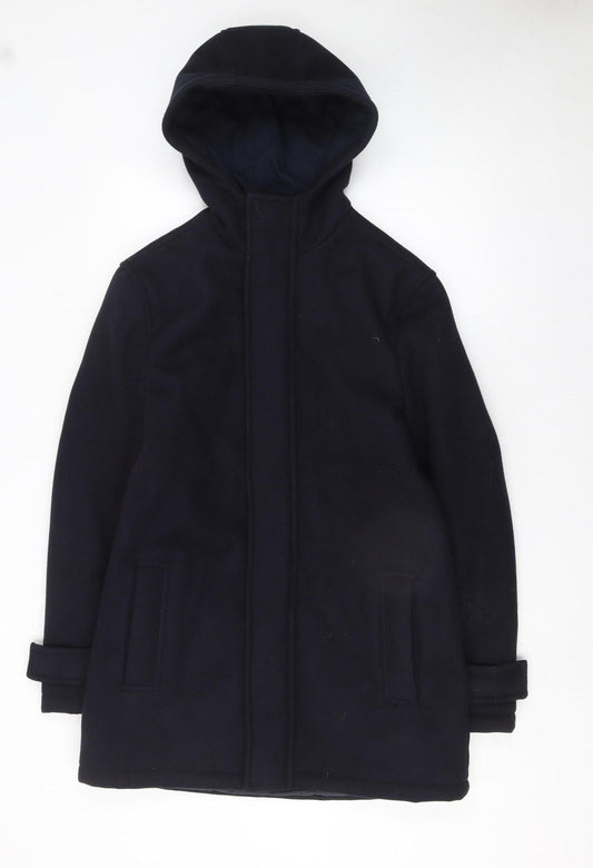 Primark Men's Black XS Hooded Mid-Length Coat Polyester Warm Winter Outerwear