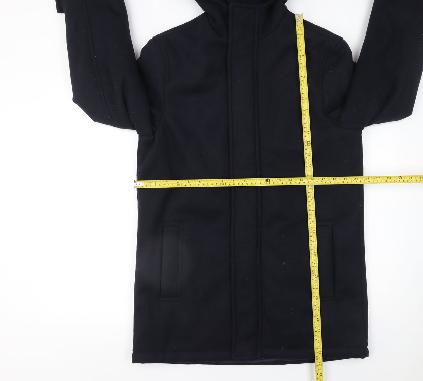 Primark Men's Black XS Hooded Mid-Length Coat Polyester Warm Winter Outerwear