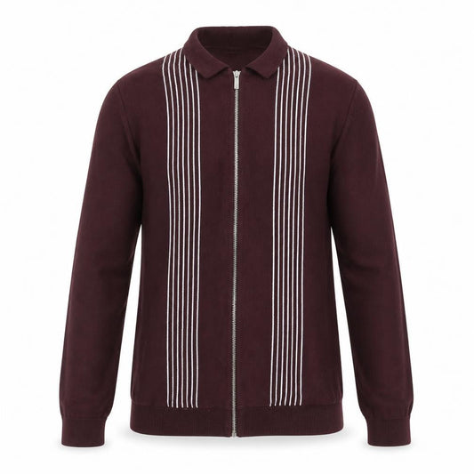 Tu Men’s Burgundy Full Zip Cotton Collared Jumper M