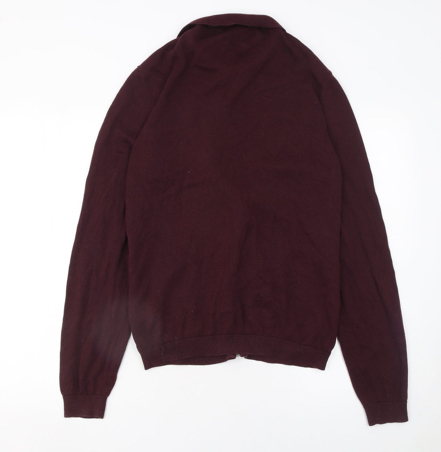 Tu Men’s Burgundy Full Zip Cotton Collared Jumper M