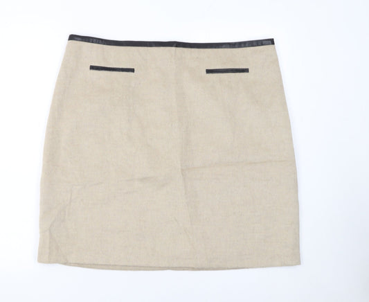Marks and Spencer Women Beige Wool Blend Knee Length Pencil Skirt UK18
