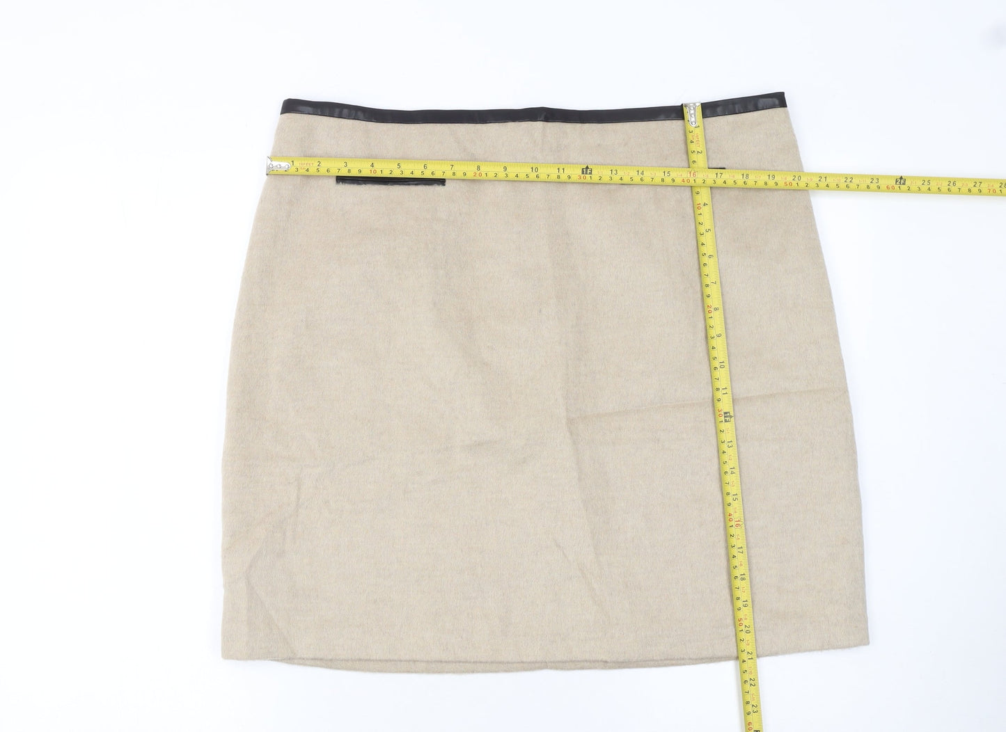 Marks and Spencer Women Beige Wool Blend Knee Length Pencil Skirt UK18