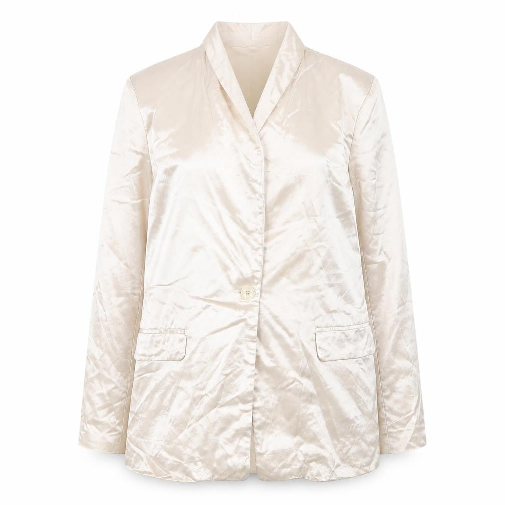 Primark Women Beige Shawl Lapel Single-Breasted Blazer Size 12