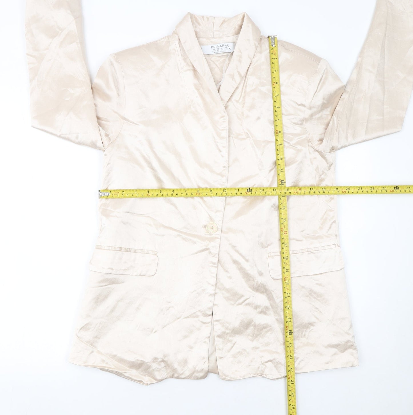 Primark Women Beige Shawl Lapel Single-Breasted Blazer Size 12