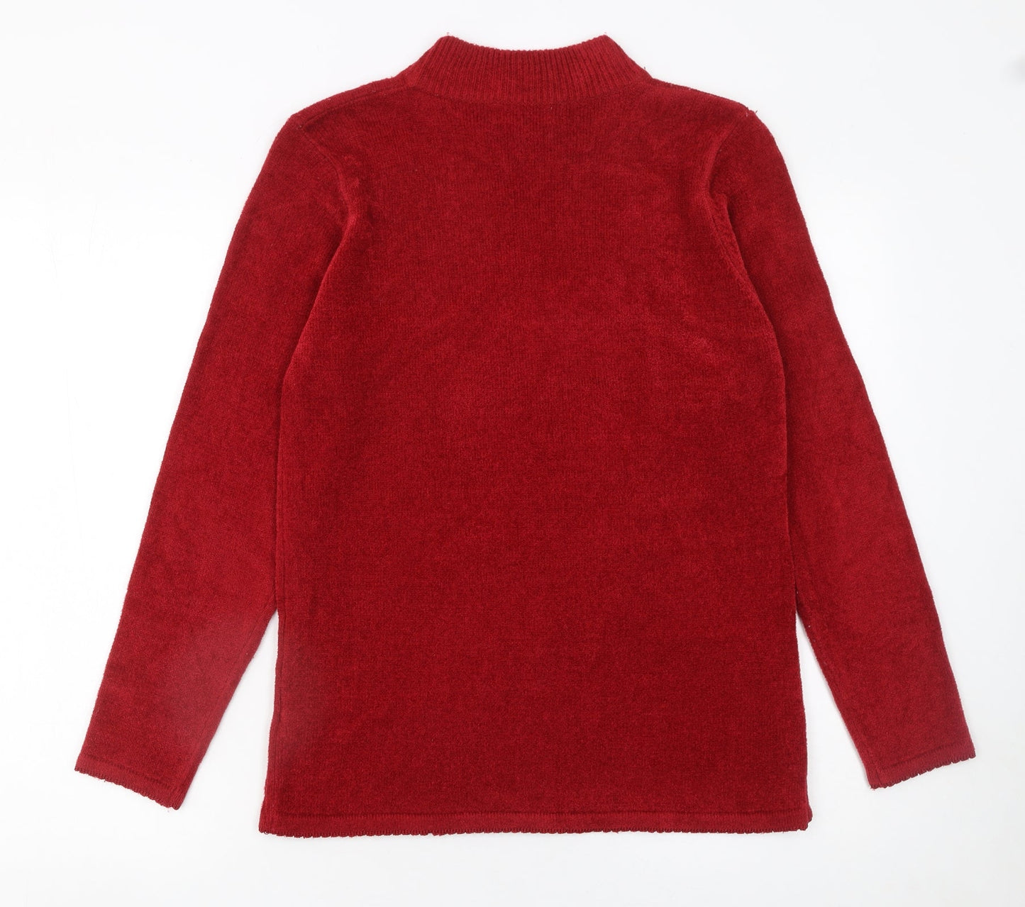 Fay Louise Women's Red Embroidered Mock Neck Pullover Jumper Size S