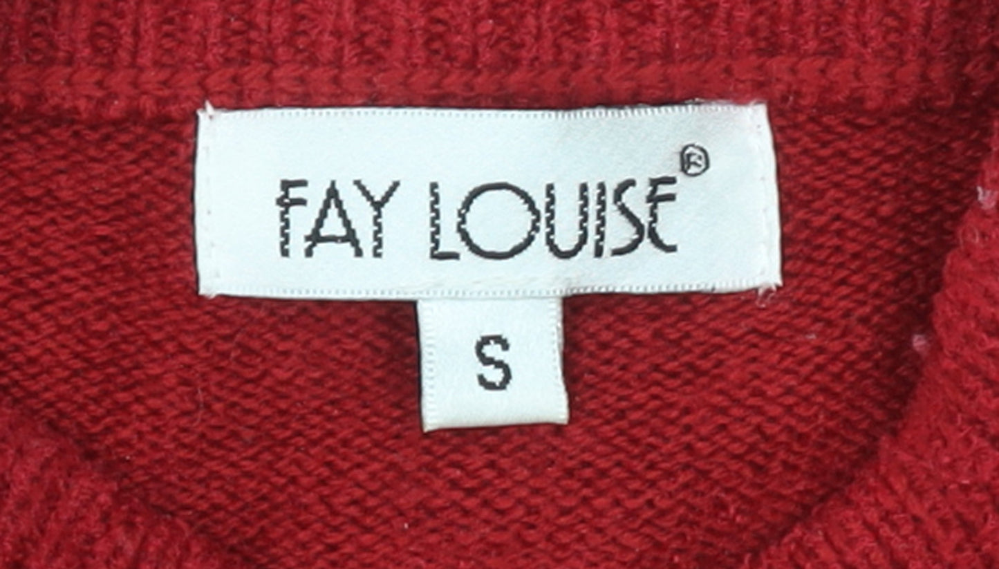 Fay Louise Women's Red Embroidered Mock Neck Pullover Jumper Size S