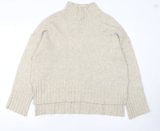 New Look Women Beige Mock Neck Relaxed Knit Pullover Jumper M