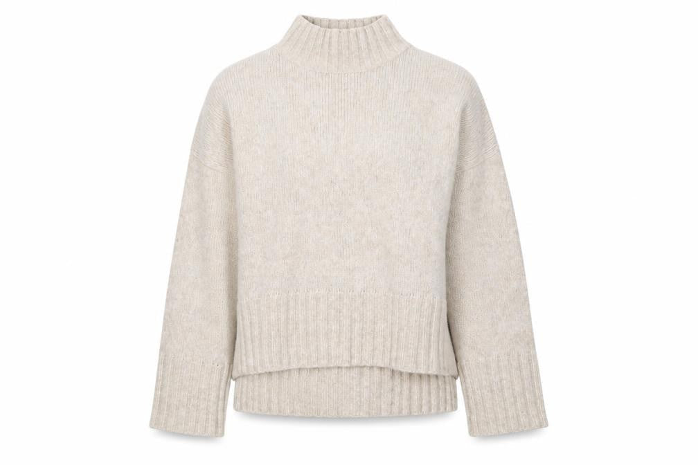 New Look Women Beige Mock Neck Relaxed Knit Pullover Jumper M