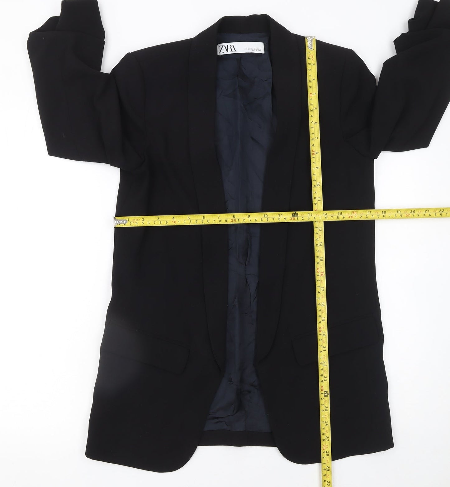 ZARA Womens Black XS Longline Tailored Blazer Jacket