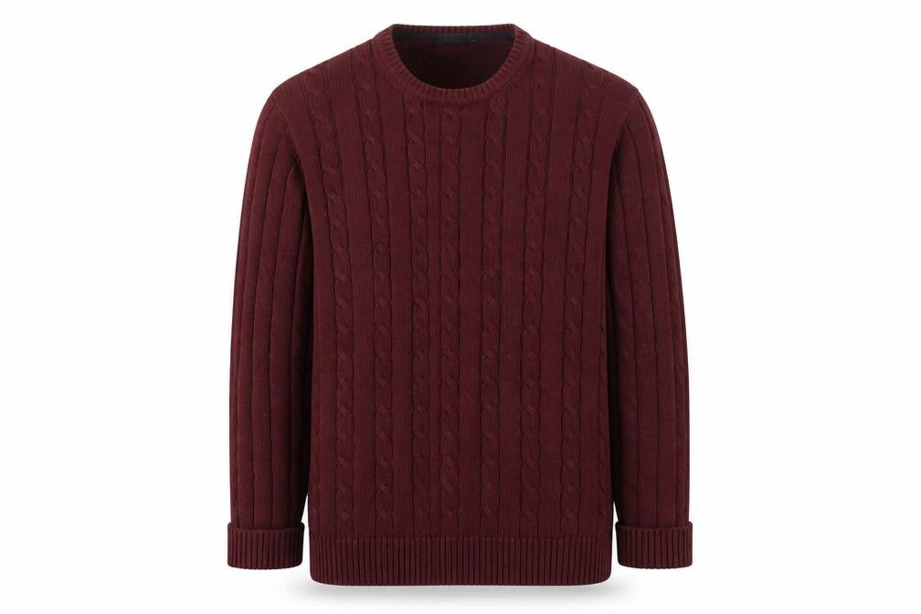 F&F Men's Red Cable-Knit Cotton Jumper L Crew Neck Pullover