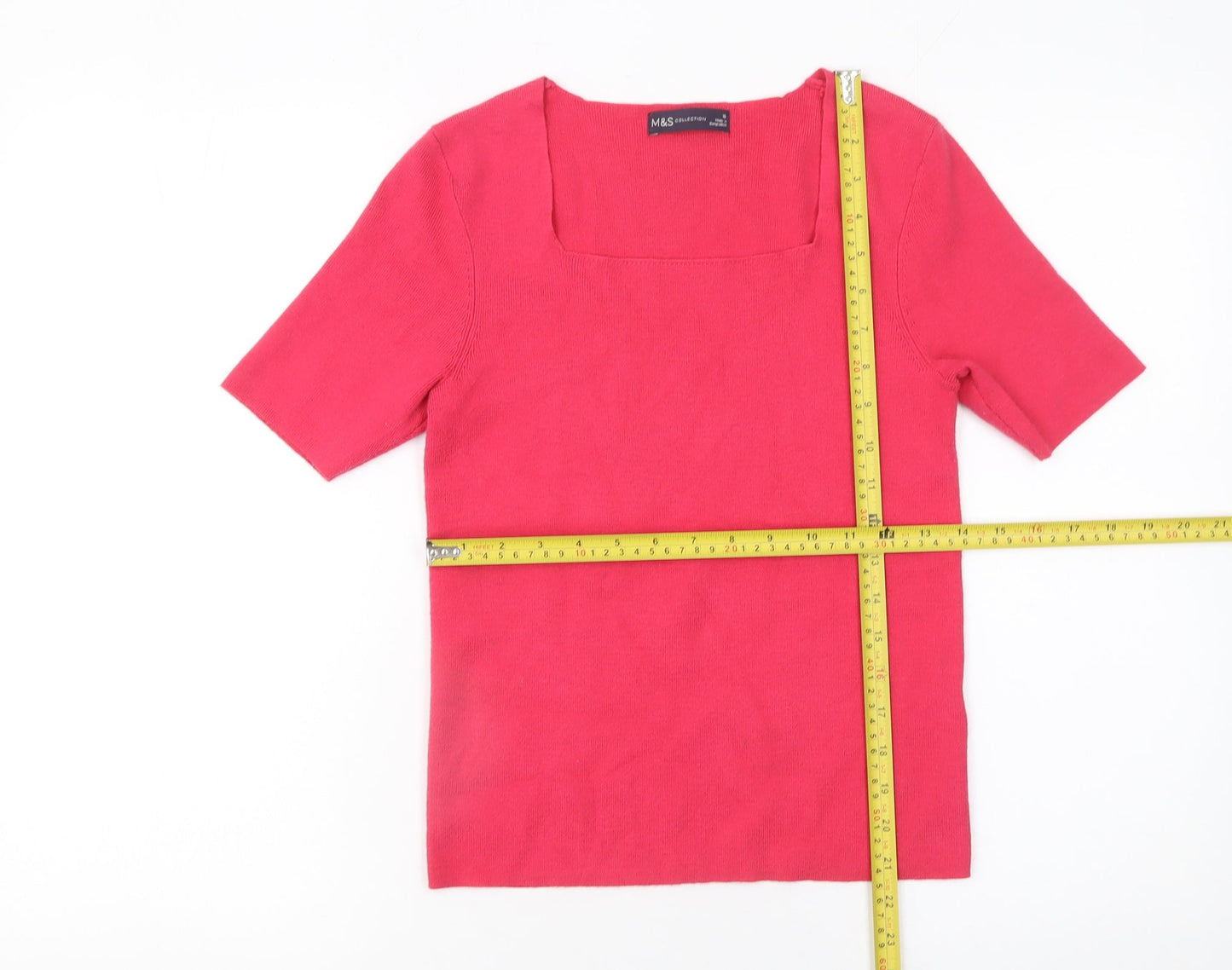 Marks and Spencer Womens Pink Square Neck Short Sleeve Knit Jumper Size 10