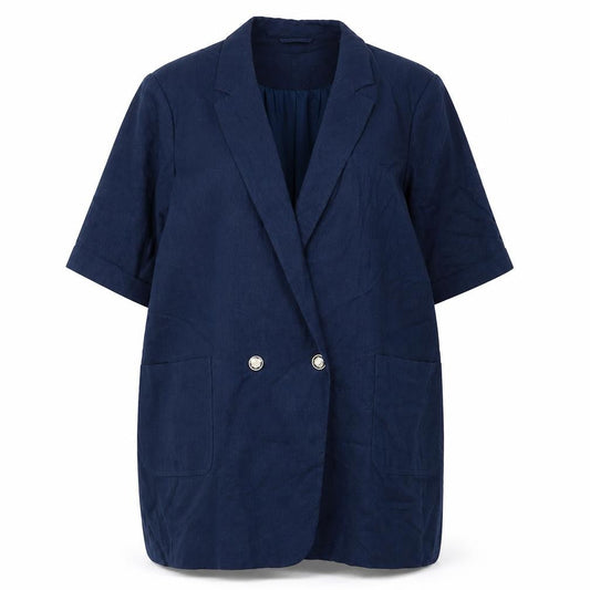 Next Women's Navy Linen Blend Double Breasted Blazer UK 24