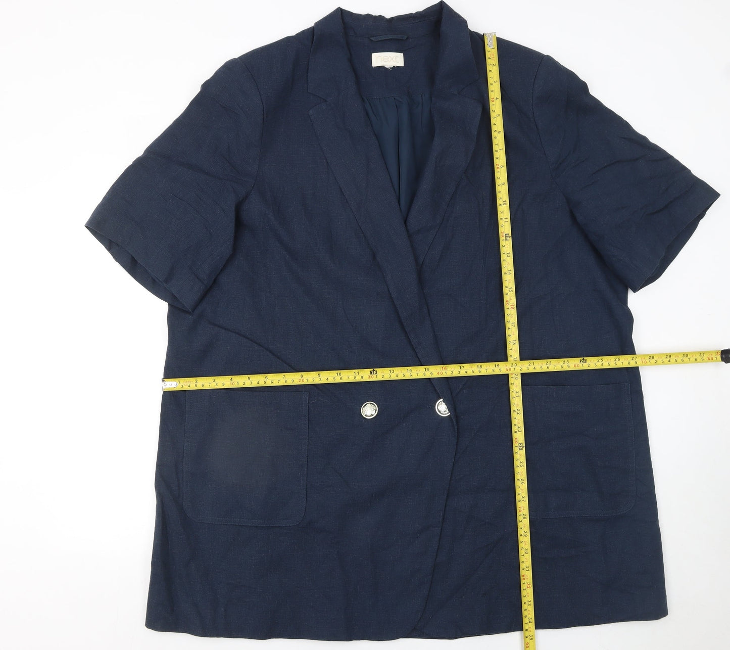 Next Women's Navy Linen Blend Double Breasted Blazer UK 24
