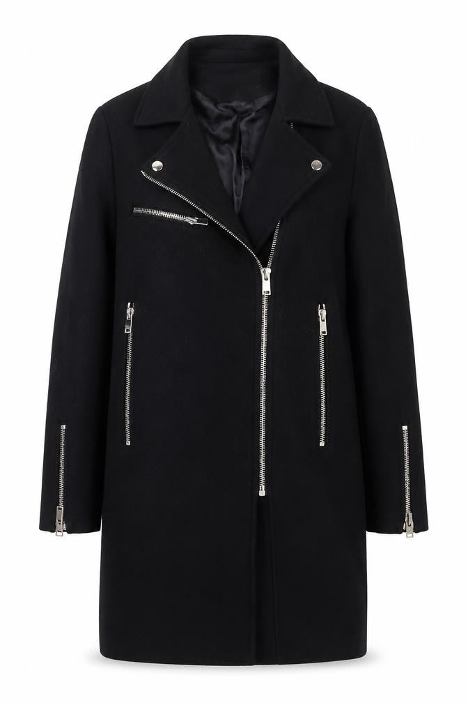 Zara Women Black Wool Blend Biker Coat Size 12