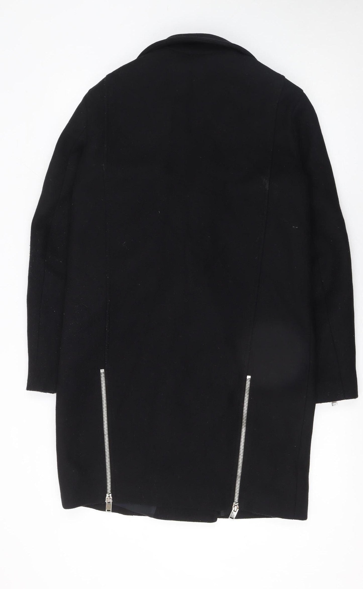 Zara Women Black Wool Blend Biker Coat Size 12