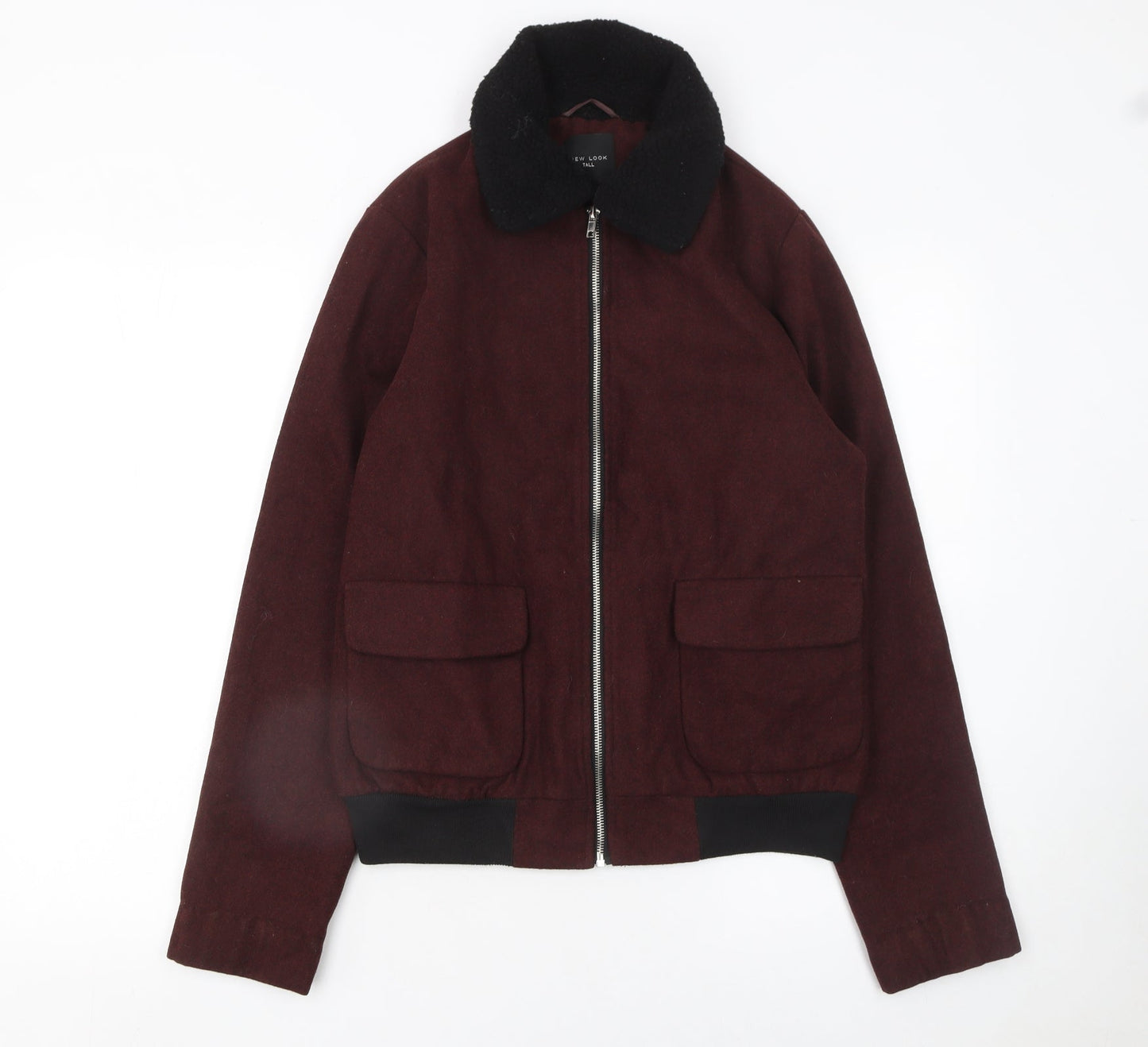 New Look Women Brown Wool Blend Bomber Jacket Size 10 Tall